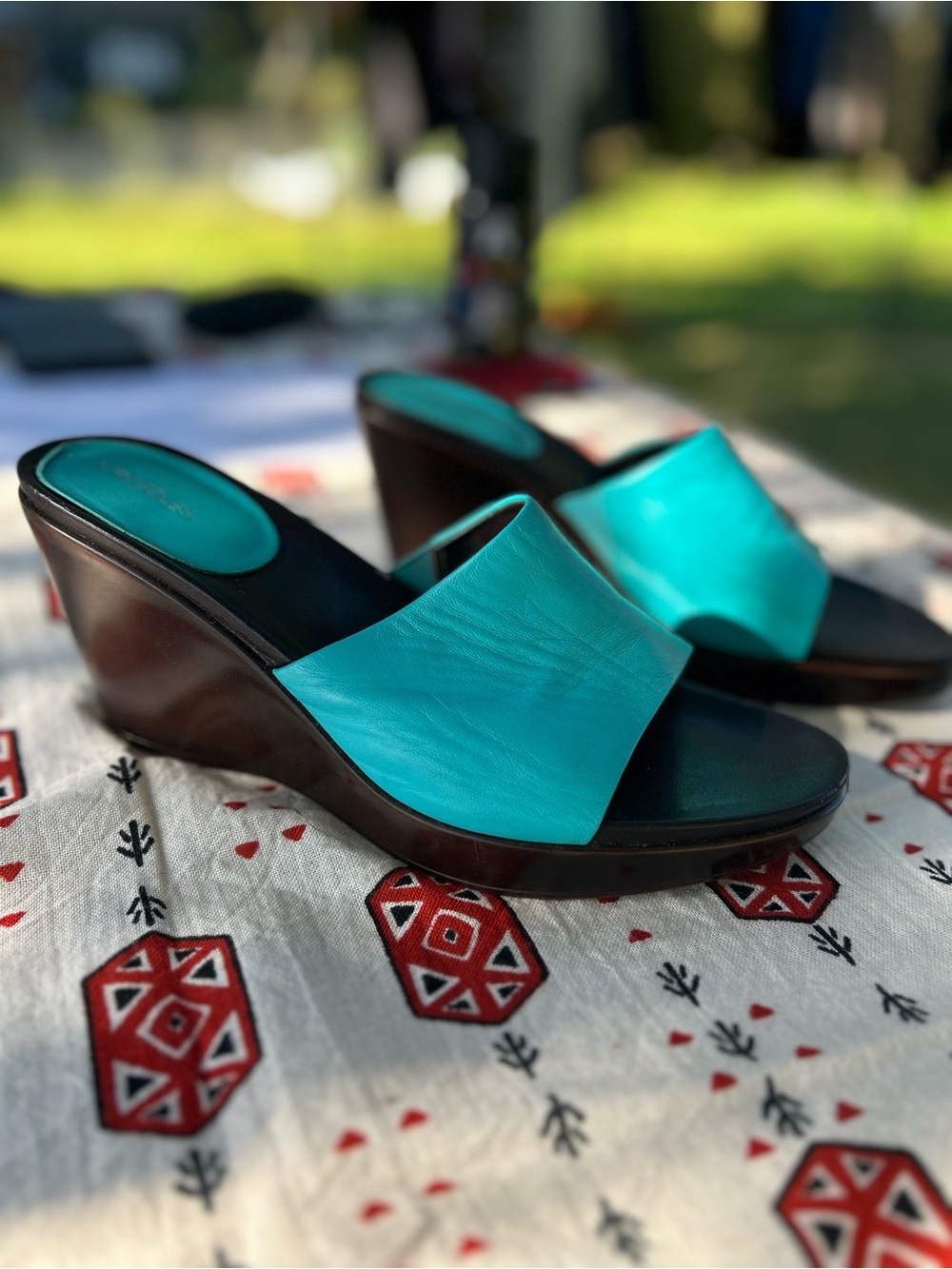 AEROSOLES Teal Leather Wedge Slide